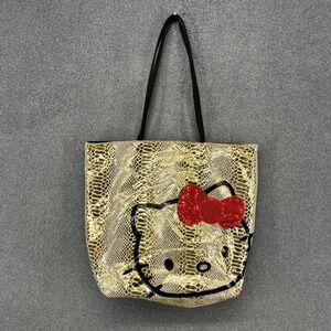 Hello Kitty Tote Bag‎ Gold Snakeskin Sequin Bow Large Shopper
